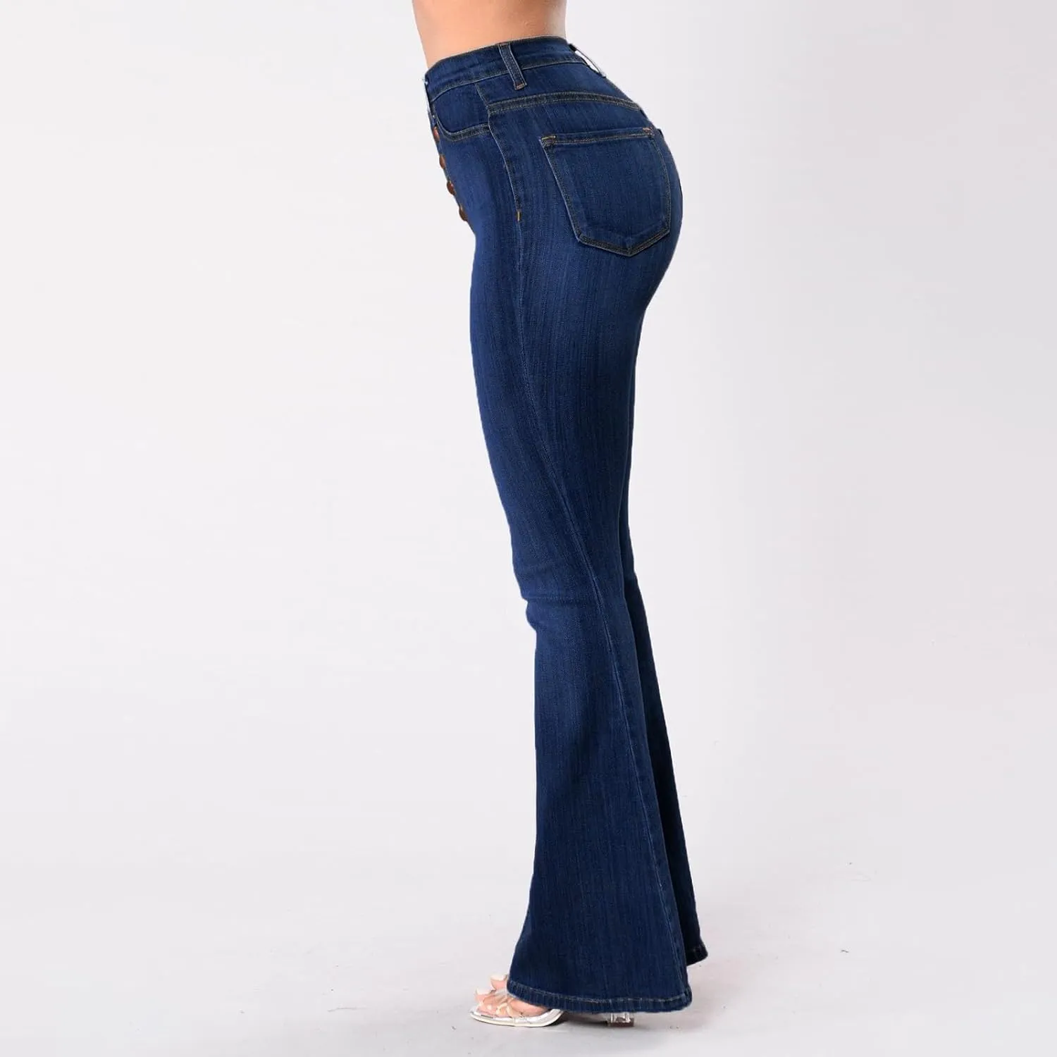 Flare Jeans for Women Bell Bottom High Waisted Bootcut Jeans Button Fly Casual Pants Trousers with Pockets