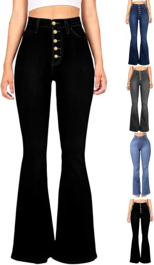 Flare Jeans for Women Bell Bottom High Waisted Bootcut Jeans Button Fly Casual Pants Trousers with Pockets