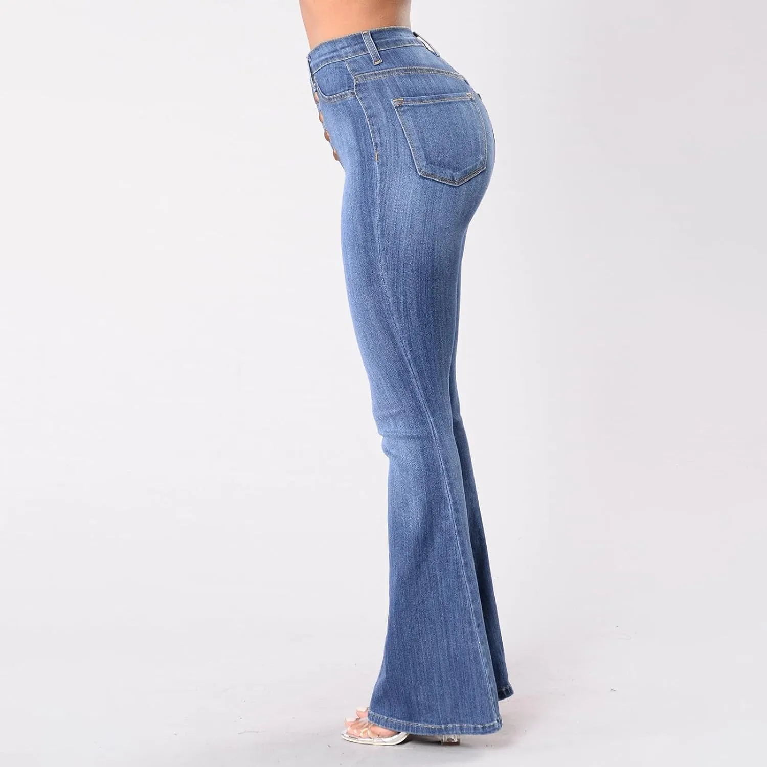 Flare Jeans for Women Bell Bottom High Waisted Bootcut Jeans Button Fly Casual Pants Trousers with Pockets