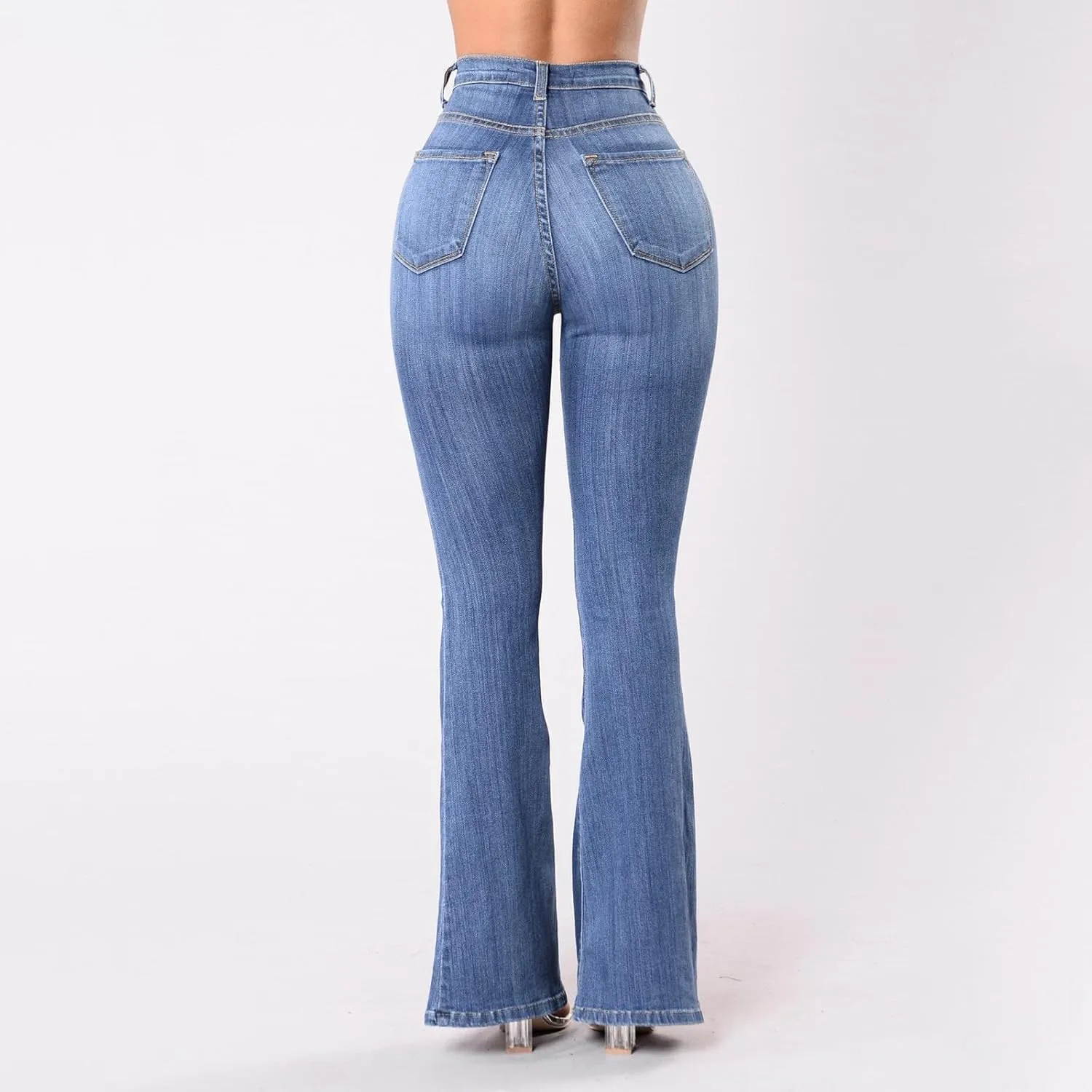 Flare Jeans for Women Bell Bottom High Waisted Bootcut Jeans Button Fly Casual Pants Trousers with Pockets