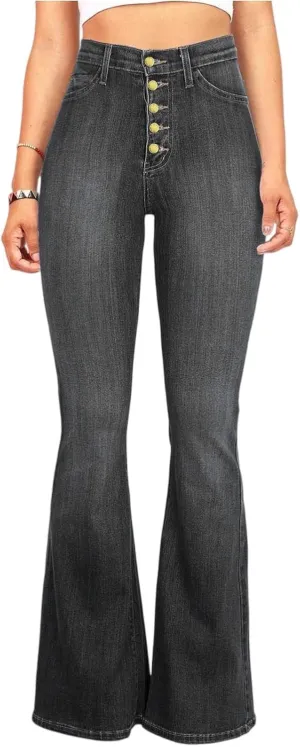 Flare Jeans for Women Bell Bottom High Waisted Bootcut Jeans Button Fly Casual Pants Trousers with Pockets