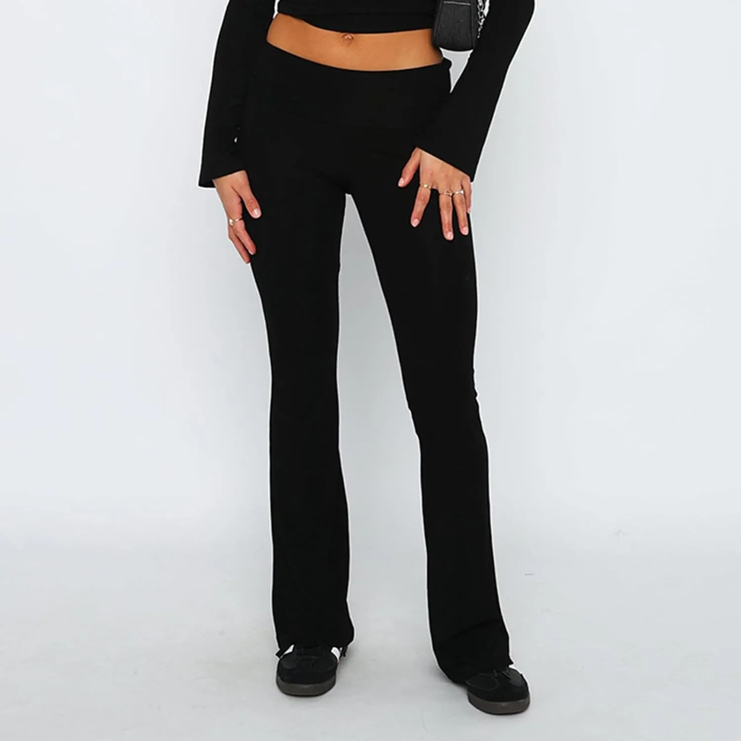 Flare Leggings for Women Low Rise Fold Over Flared Yoga Pants Bootcut Leggings Ladies Comfy Workout Pants