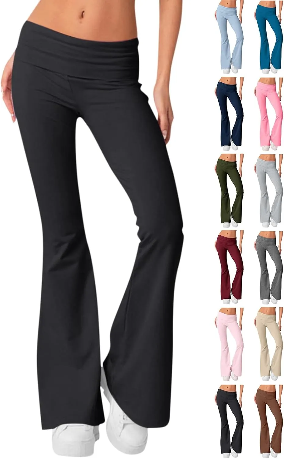 Flare Leggings for Women Low Rise Fold Over Flared Yoga Pants Bootcut Leggings Ladies Comfy Workout Pants