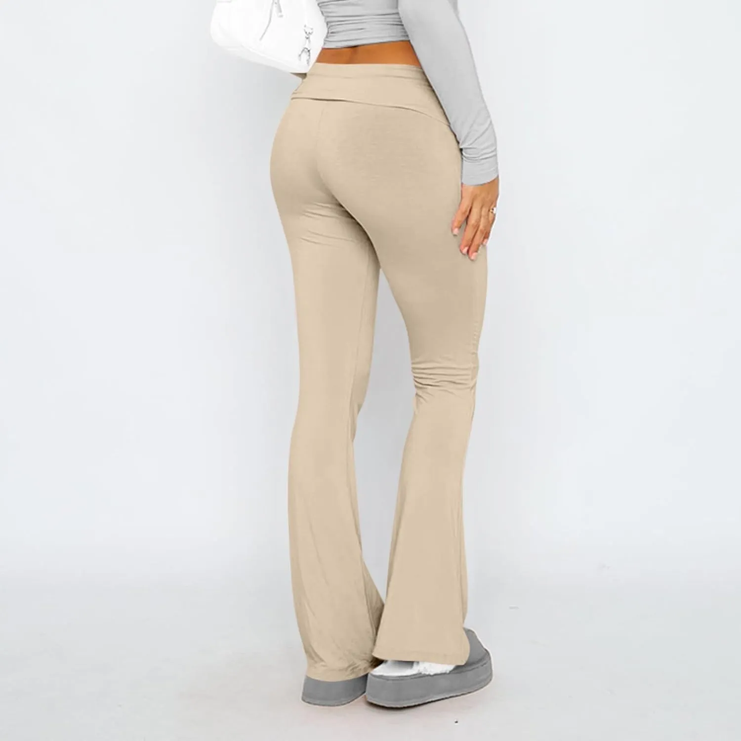 Flare Leggings for Women Low Rise Fold Over Flared Yoga Pants Bootcut Leggings Ladies Comfy Workout Pants