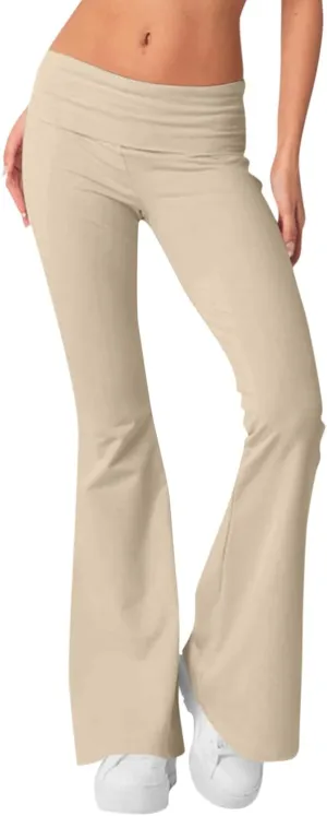 Flare Leggings for Women Low Rise Fold Over Flared Yoga Pants Bootcut Leggings Ladies Comfy Workout Pants