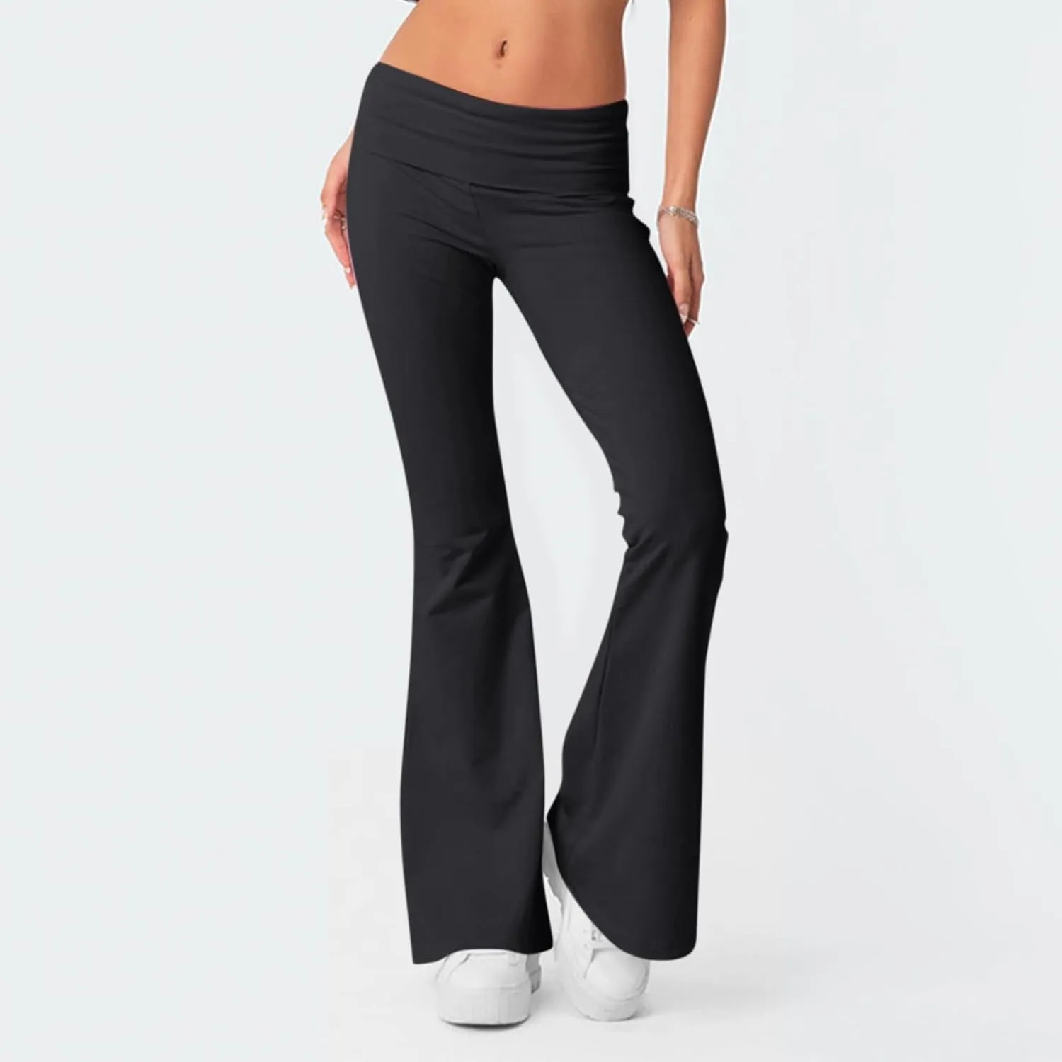 Flare Leggings for Women Low Rise Fold Over Flared Yoga Pants Bootcut Leggings Ladies Comfy Workout Pants