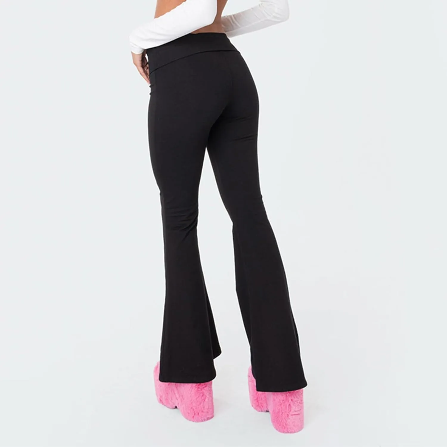 Flare Leggings for Women Low Rise Fold Over Flared Yoga Pants Bootcut Leggings Ladies Comfy Workout Pants