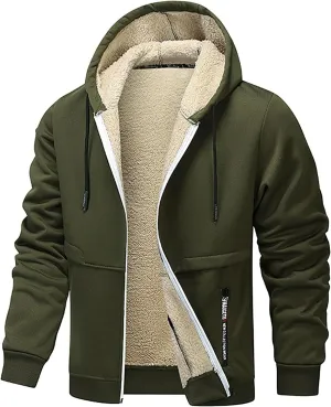 Fleece Lined Jackets for Men Winter Heavyweight Warm Sherpa Jacket with Hooded Sweatshirts Zip up Sweater with Pocket