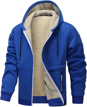 Fleece Lined Jackets for Men Winter Heavyweight Warm Sherpa Jacket with Hooded Sweatshirts Zip up Sweater with Pocket