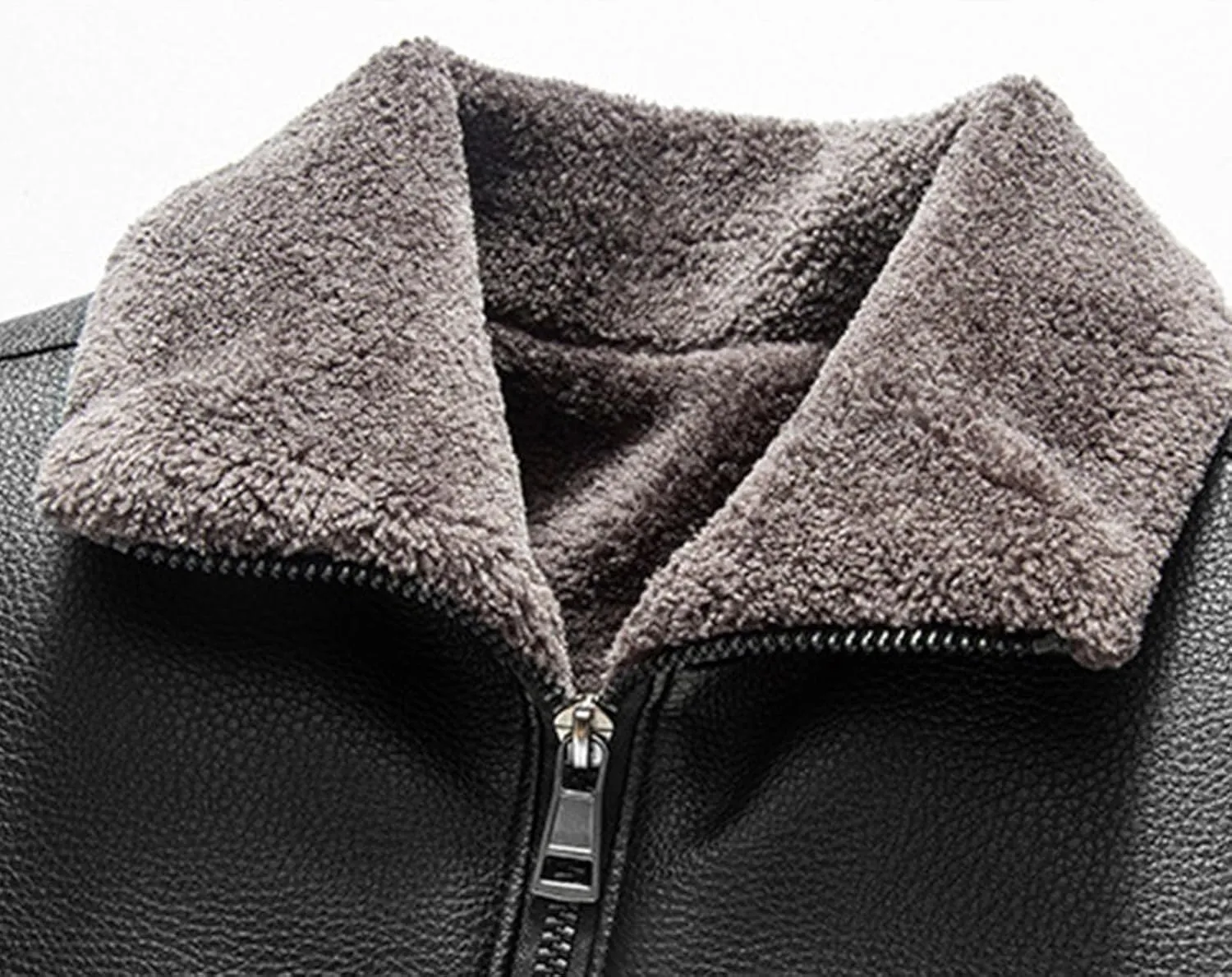 Fleece Lined Leather Jacket Men Hooded Winter Jacket Zip up Thermal Hoodie Vintage Faux Fur Coats Warm Outwear