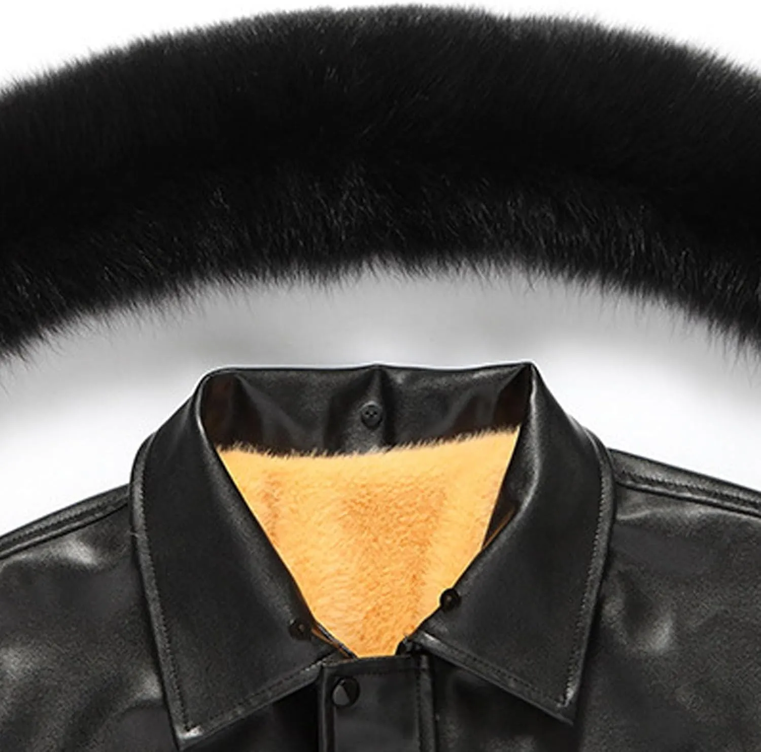 Fleece Lined Leather Jacket Men Hooded Winter Jacket Zip up Thermal Hoodie Vintage Faux Fur Coats Warm Outwear
