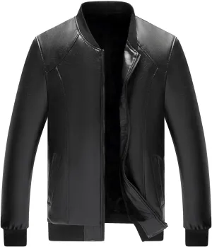 Fleece Lined Leather Jacket Men Hooded Winter Jacket Zip up Thermal Hoodie Vintage Faux Fur Coats Warm Outwear