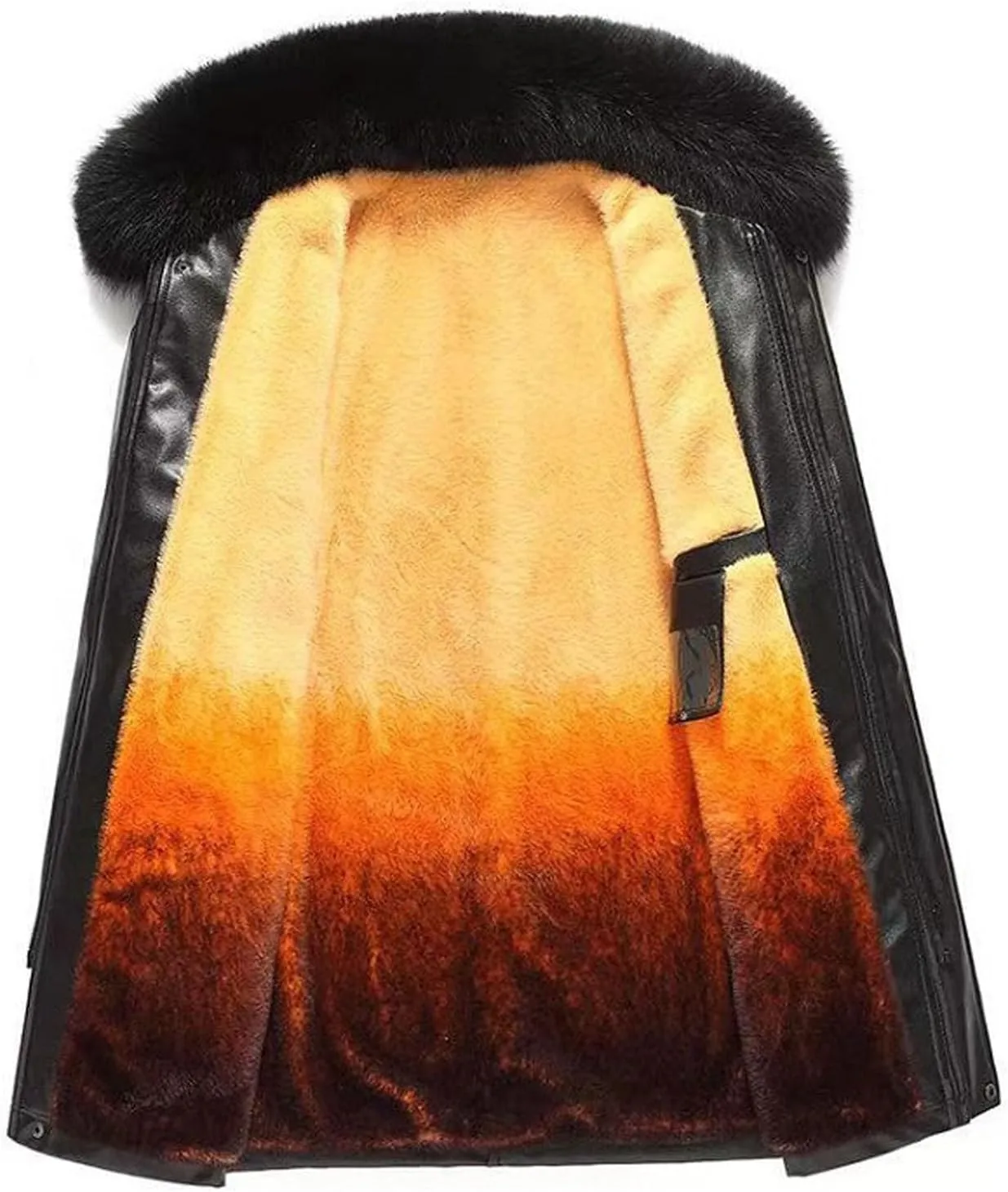 Fleece Lined Leather Jacket Men Hooded Winter Jacket Zip up Thermal Hoodie Vintage Faux Fur Coats Warm Outwear