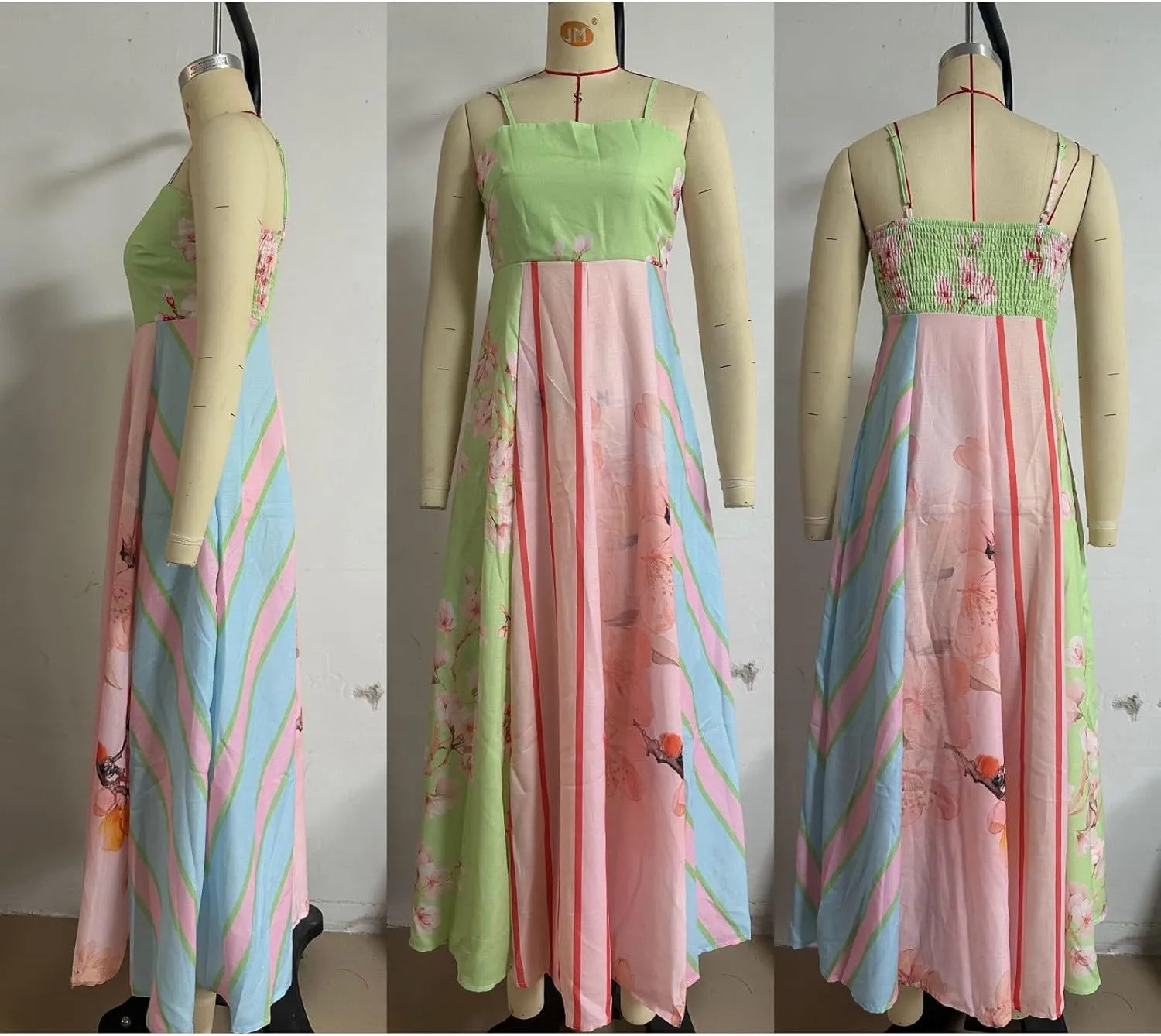 FlekmanArt Women Boho Cute Print Maxi Dress Summer Graffiti Cami Long Dress Straghetti Strap Flowy Slip Dress Beach Dress