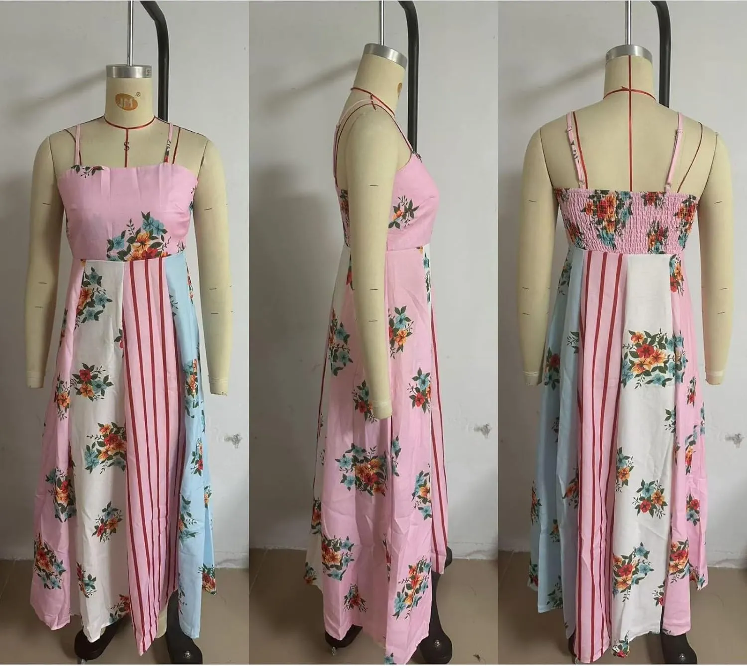 FlekmanArt Women Boho Cute Print Maxi Dress Summer Graffiti Cami Long Dress Straghetti Strap Flowy Slip Dress Beach Dress