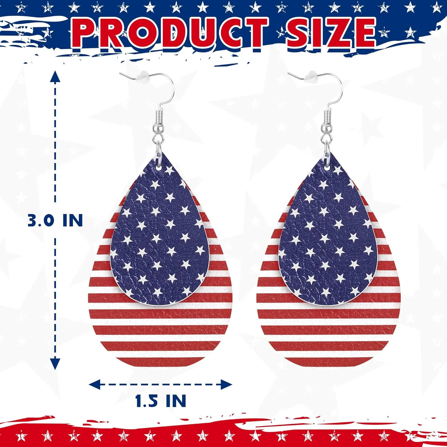 Fullive 4th of July Earrings, Patriotic Dangle Stud for Women, Hypoallergenic Hook Fourth of July Jewelry USA Accessories