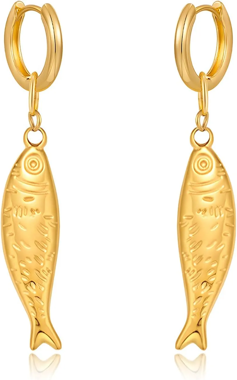 Gold Beach Hoop Earrings for Women Gold Fish Drop Earring Fashion Jewelry for Women