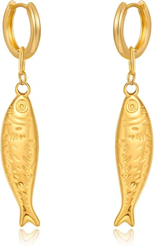 Gold Beach Hoop Earrings for Women Gold Fish Drop Earring Fashion Jewelry for Women