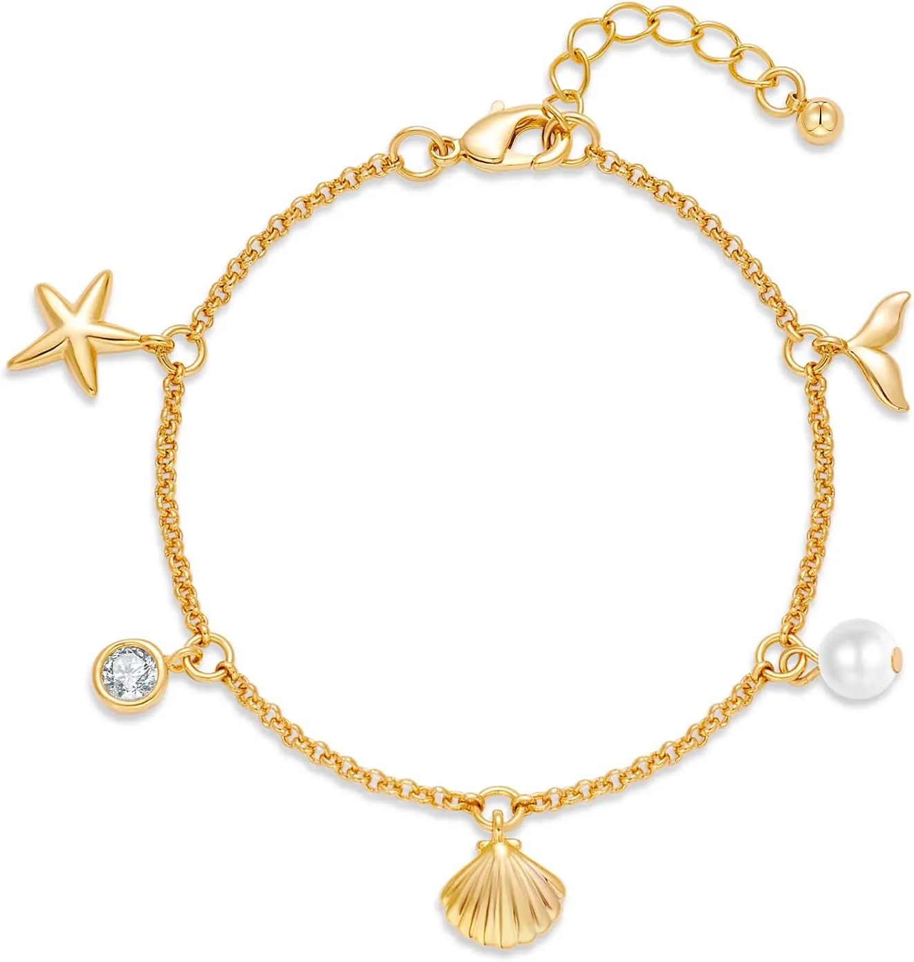 Gold Charm Bracelet for Women Boho Adjustable Shell Starfish Bracelet Summer Beach Ocean Statement Bracelets