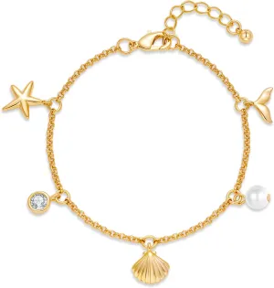Gold Charm Bracelet for Women Boho Adjustable Shell Starfish Bracelet Summer Beach Ocean Statement Bracelets