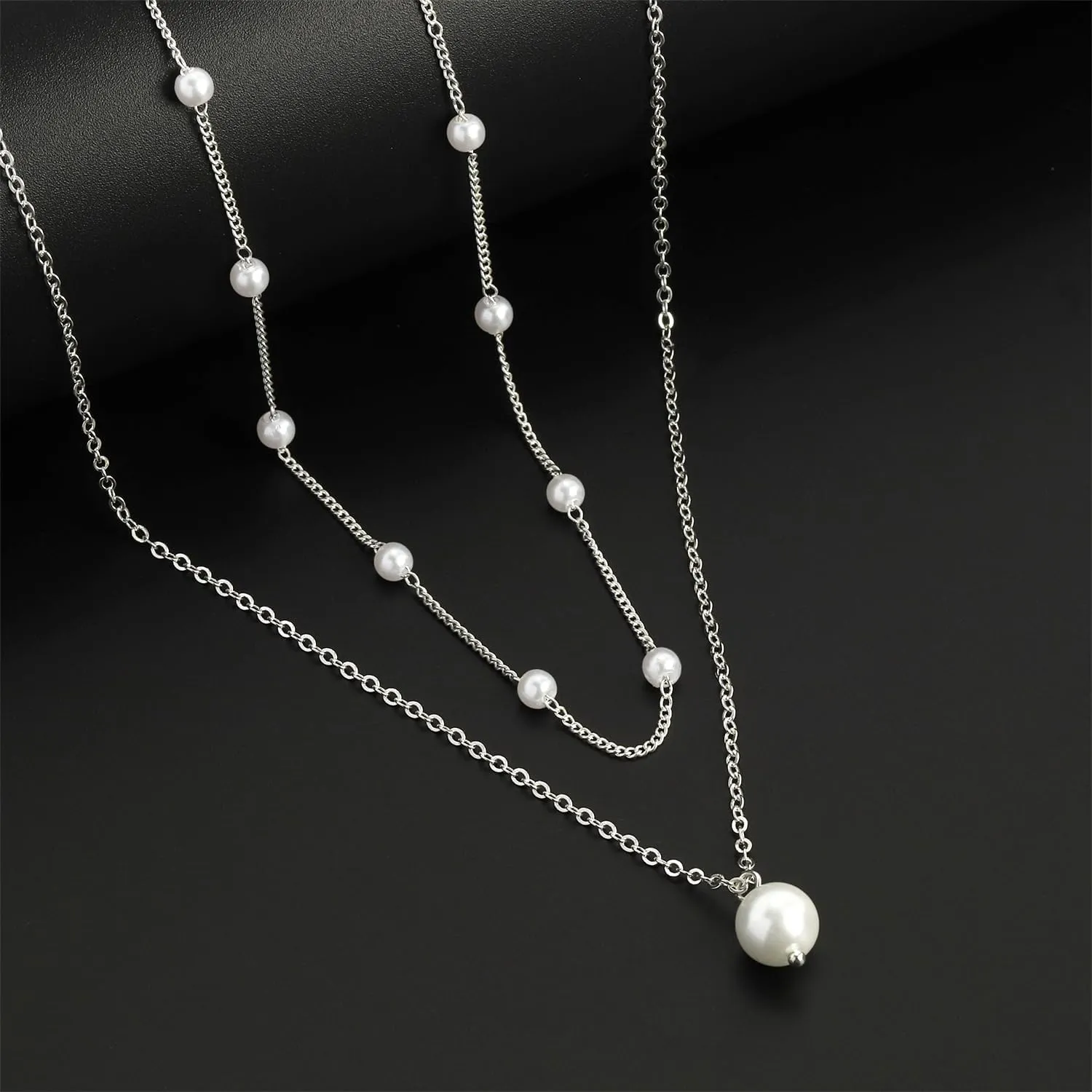 Gold Pearl Necklace for Women, 14K Gold Plated Layered Pearl Necklaces for Women Trendy Simple Herringbone Chain Pearl Necklace for Women Gold Jewelry Gifts