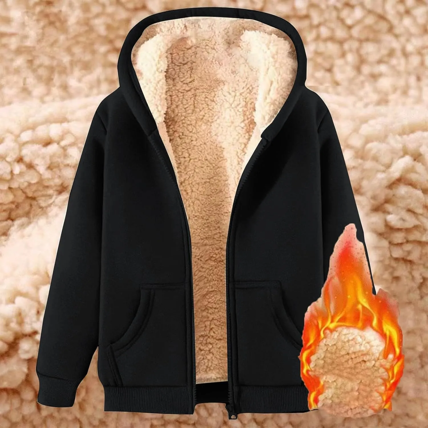 Hoodies for Men Winter Fleece Sweatshirt Hoodie Jackets Full Zip Up Thick Sherpa Lined Hooded Jacket Winter Coats