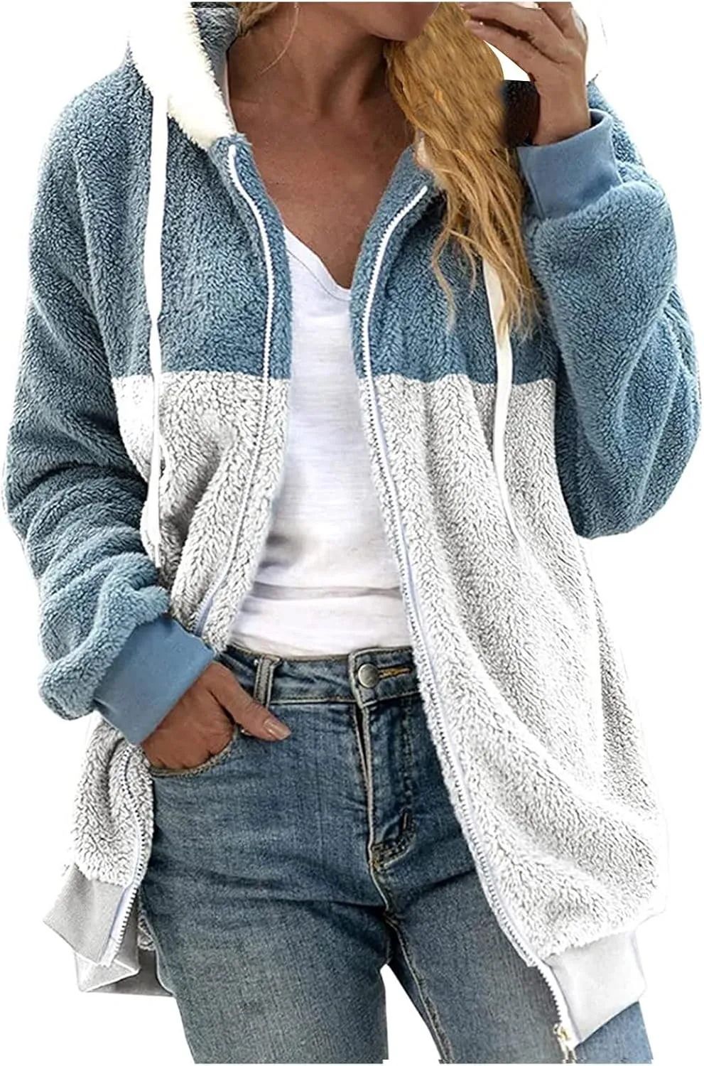 HXHYQKP Womens Fleece Zip Up Jacket Winter Coats Plus Size Jacket Hoodies Plush Warm Fuzzy Coat with Pockets