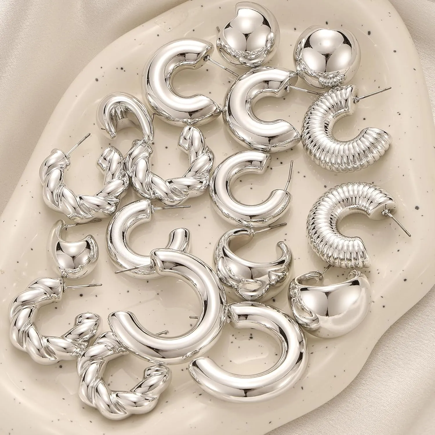 IFKM 24 Pairs Gold Hoop Earrings Set for Women Hypoallergenic Chunky Chain Twisted Open Hoops Dangle Earring Packs for Birthday Party Christmas Fashion Jewelry Gift