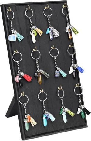 Ikee Design Wooden Jewelry Display Stand with 12 hooks, Earring Display with Hooks, Bracelet, Earring, Keychain Stand for Selling,7.8W x 7.8D x 15.9H in, Black Color