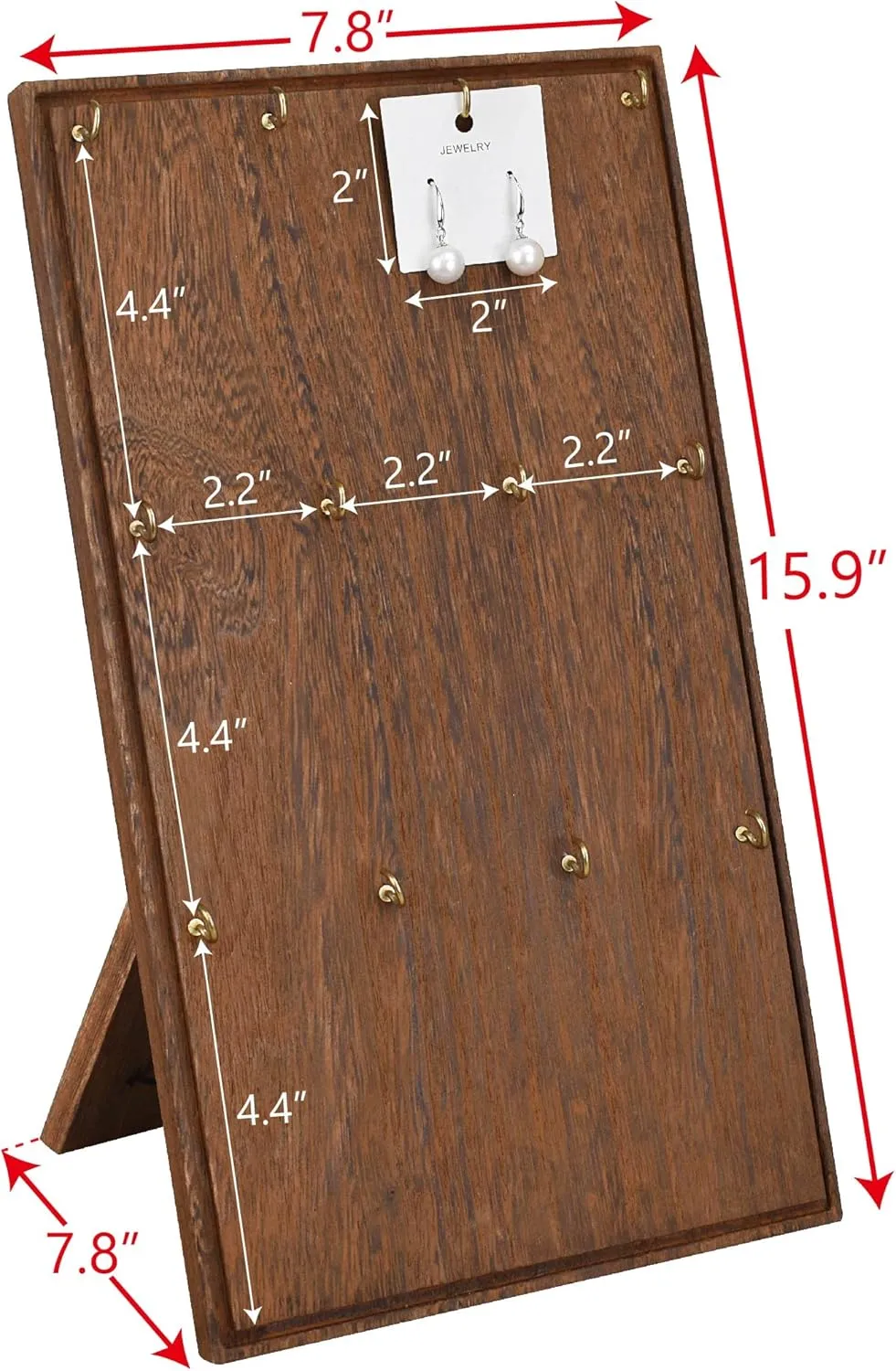 Ikee Design Wooden Jewelry Display Stand with 12 hooks, Earring Display with Hooks, Bracelet, Earring, Keychain Stand for Selling,7.8W x 7.8D x 15.9H in, Brown Color