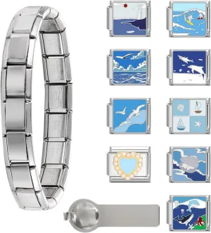 Italian Charms Bracelet Sets with 1Pcs Starter Brascelet 9Pcs Charms 9mm Italian Modular Charm Bracelet DIY Module Jewelry Gifts
