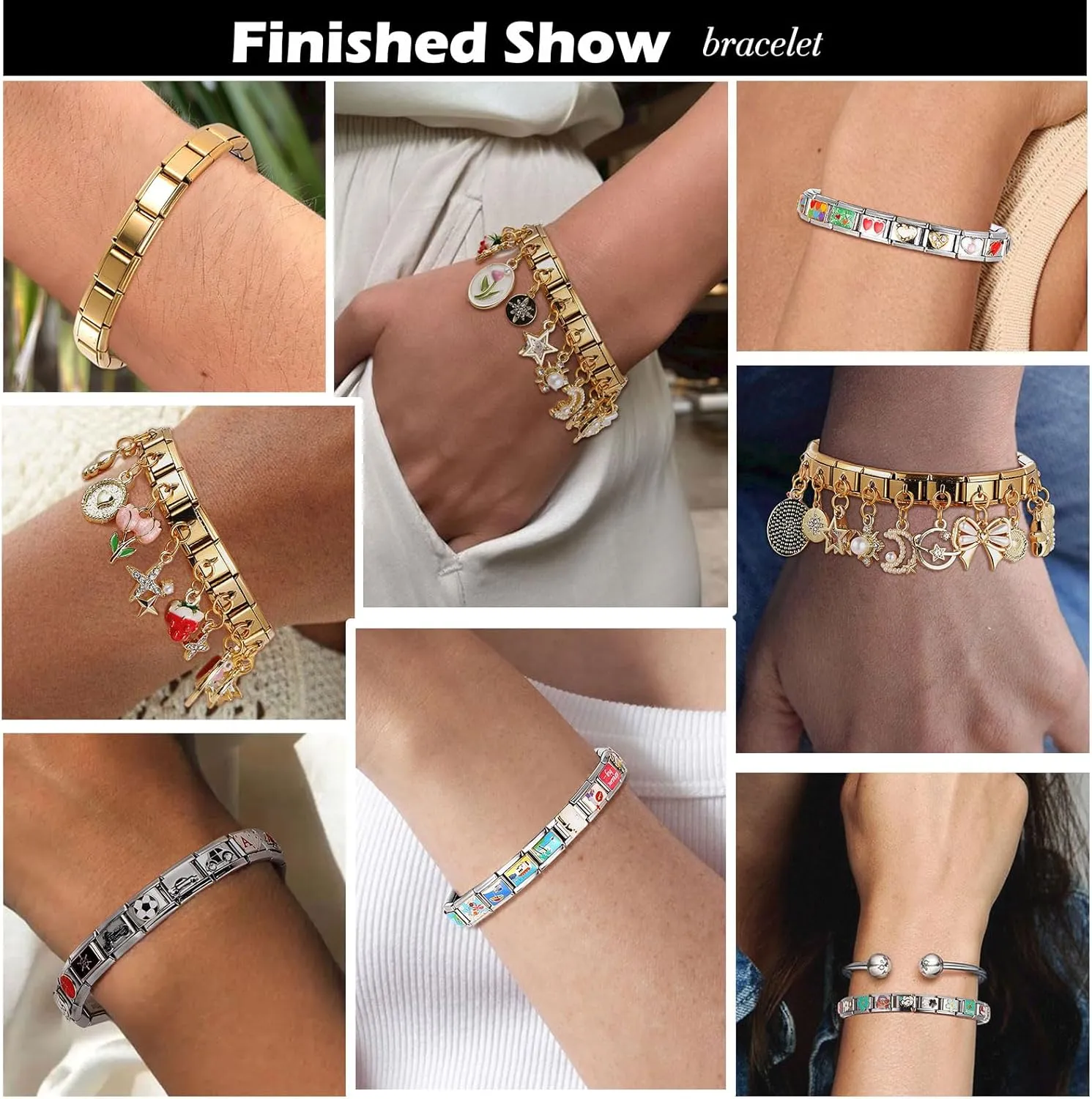 Italian Charms Bracelet Sets with 1Pcs Starter Brascelet 9Pcs Charms 9mm Italian Modular Charm Bracelet DIY Module Jewelry Gifts