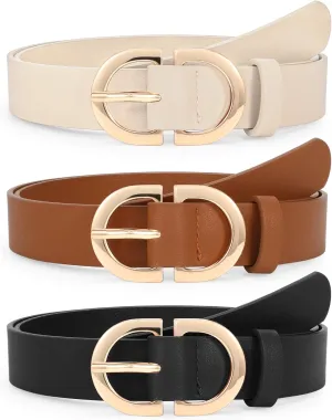 JASGOOD 3 Pack Women Faux Leather Belts for Jeans Pants Fashion Dresses Ladies Belt with Gold Buckle