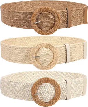 JASGOOD Straw Woven Elastic Stretch Belts Women Raffia Dress Waist Band Boho Ladies Braided Dress Belts