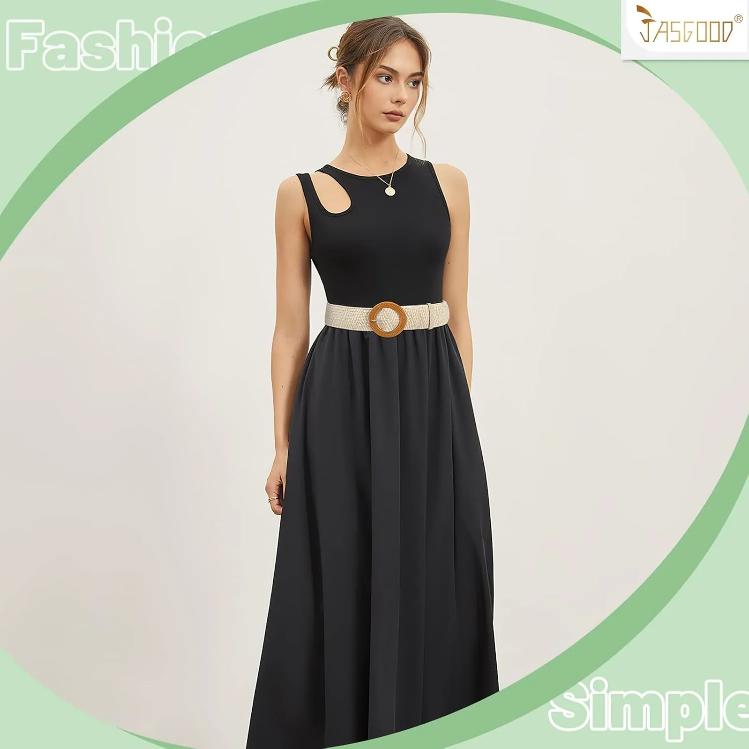 JASGOOD Straw Woven Elastic Stretch Belts Women Raffia Dress Waist Band Boho Ladies Braided Dress Belts