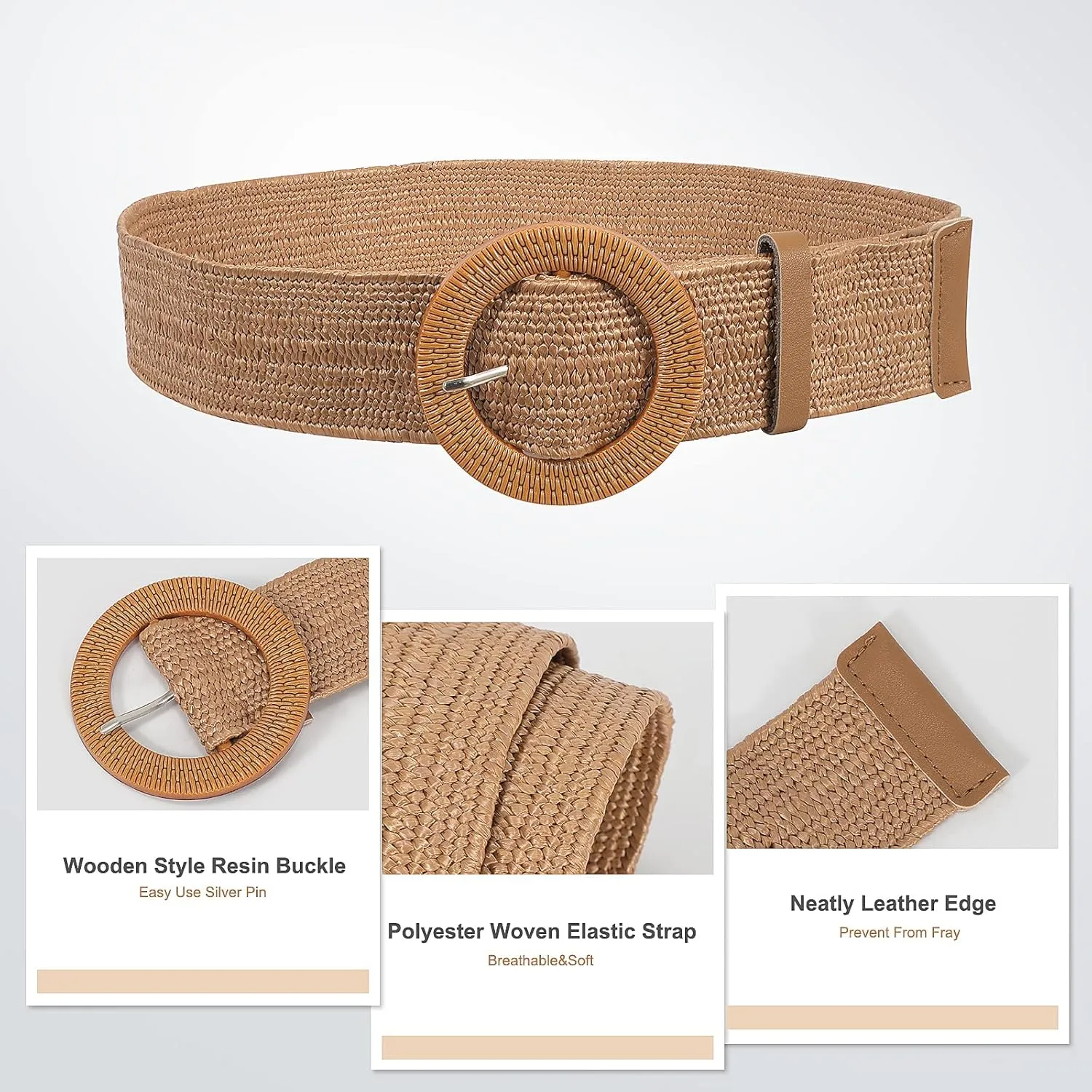 JASGOOD Straw Woven Elastic Stretch Belts Women Raffia Dress Waist Band Boho Ladies Braided Dress Belts