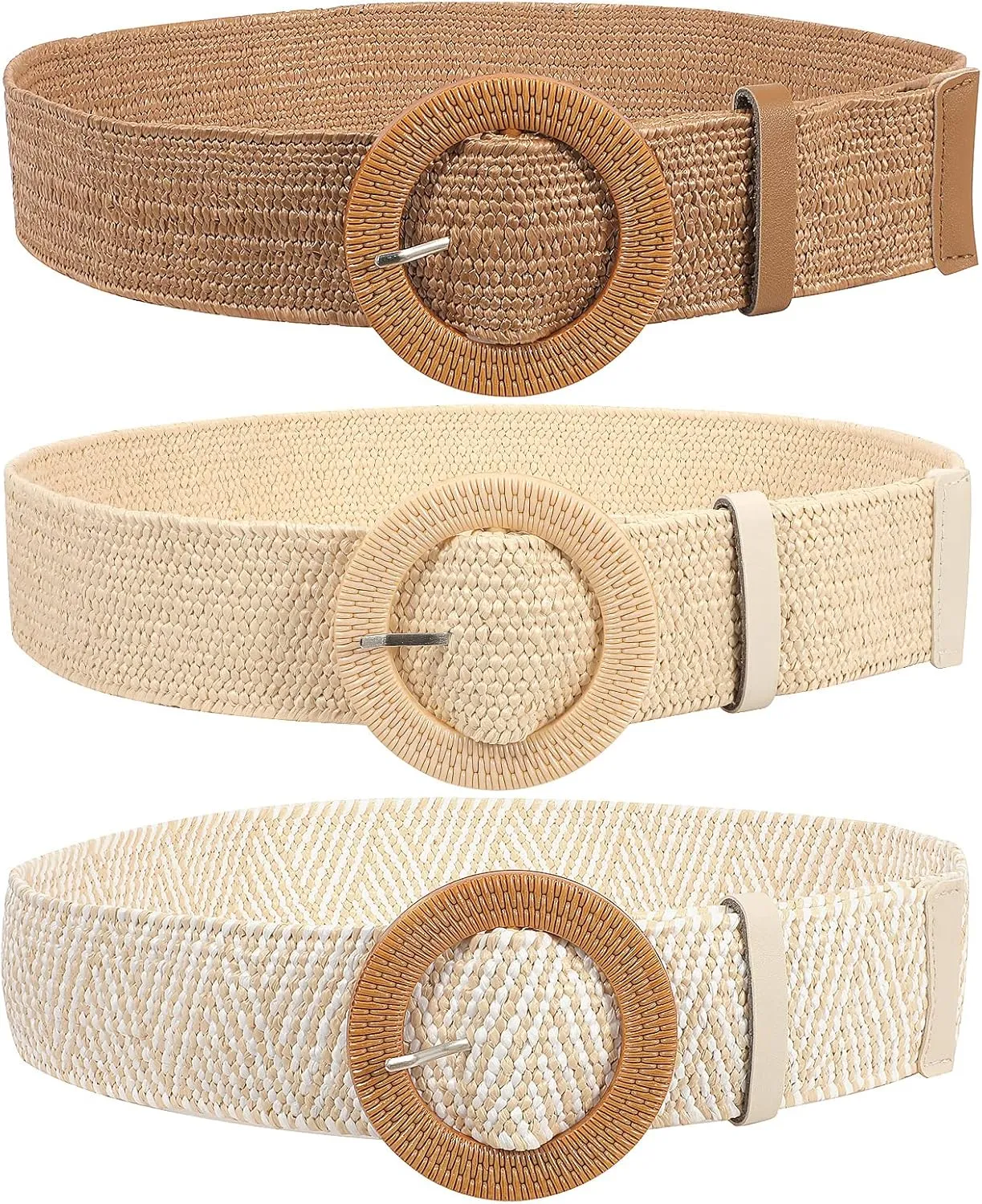 JASGOOD Straw Woven Elastic Stretch Belts Women Raffia Dress Waist Band Boho Ladies Braided Dress Belts