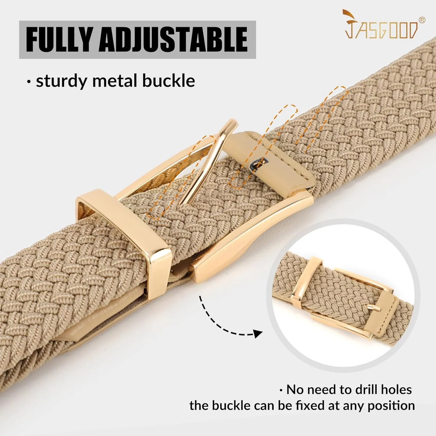 JASGOOD Stretchy Braided Belt for Men Elastic Woven Belt for Jeans Pants 1 3/8" Casual Men Women Golf Belt, Gift Box