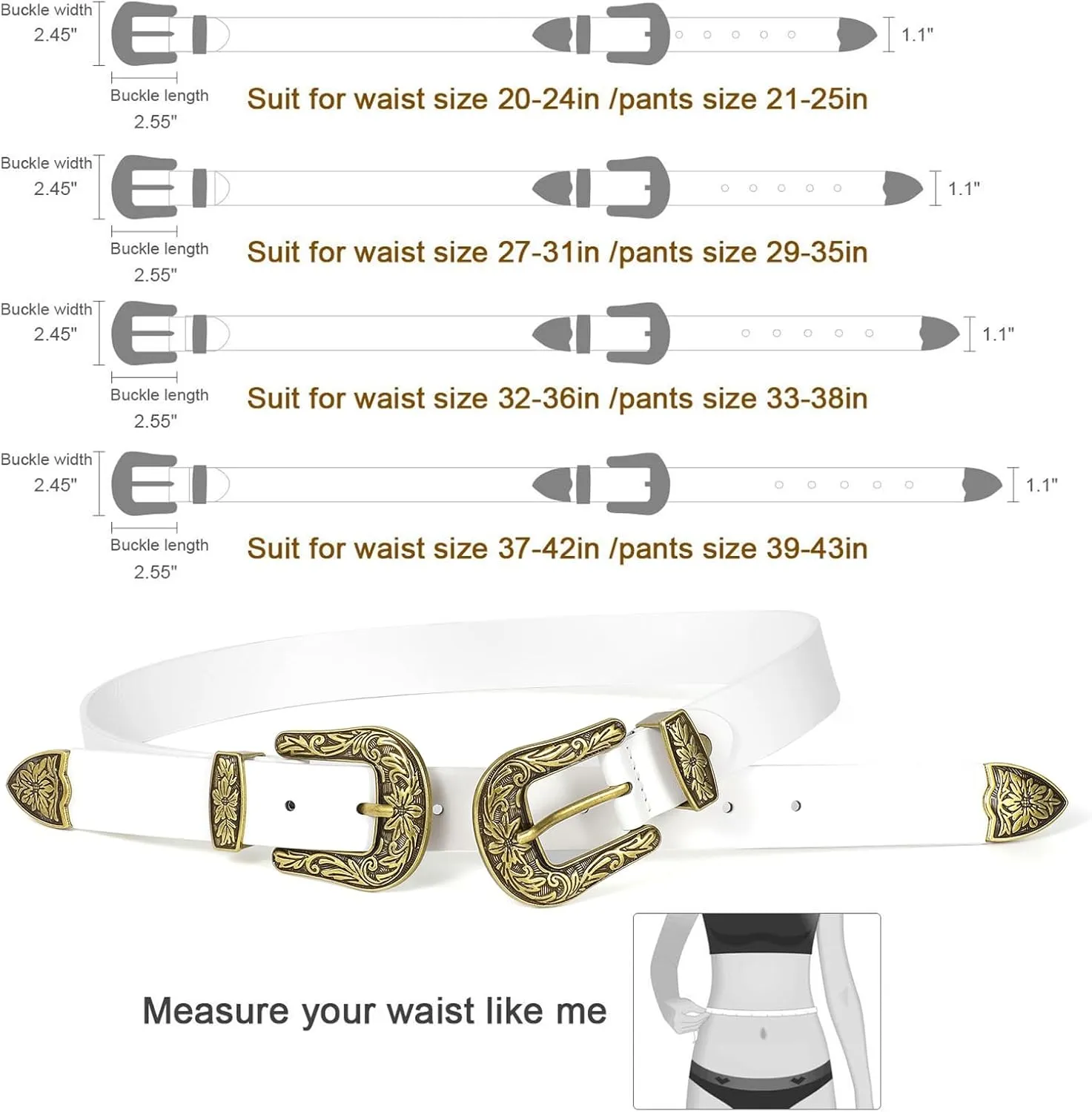JASGOOD Women Leather Belts Ladies Vintage Western Design Black Waist Belt for Pants Dresses