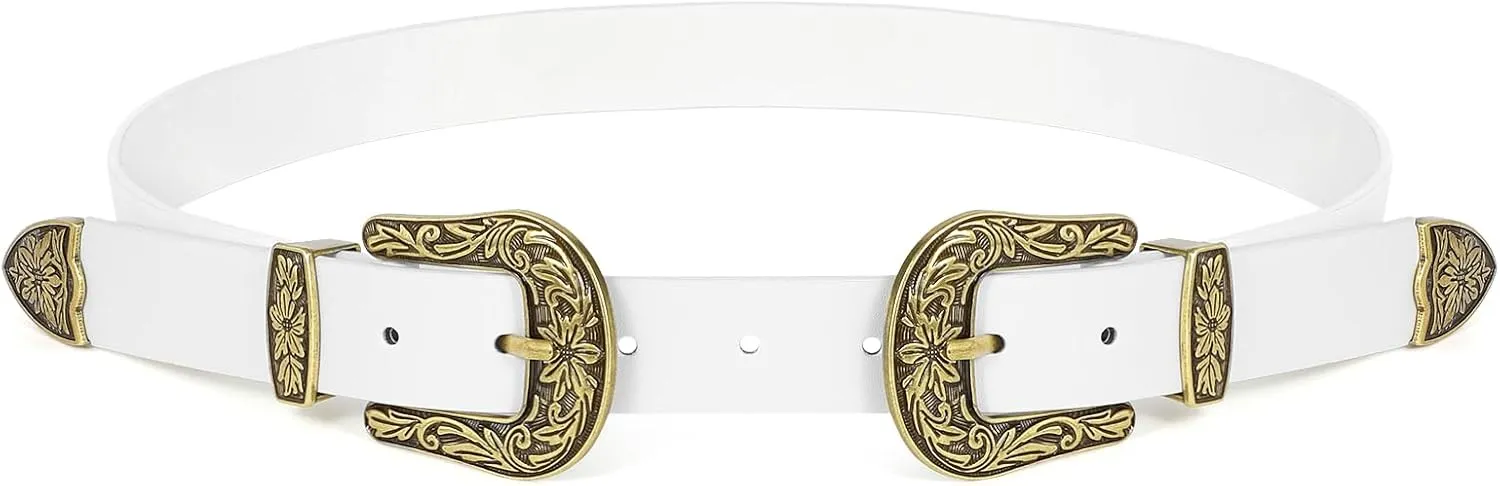 JASGOOD Women Leather Belts Ladies Vintage Western Design Black Waist Belt for Pants Dresses