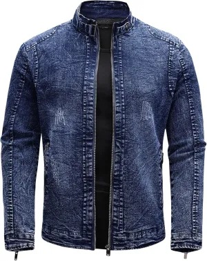 JEsilunmaMY Casual Stretch Denim Jacket for Men Slim Fit Fleece Lined Trucker Jean Coat Zip Up Distressed Cardigan Outwear