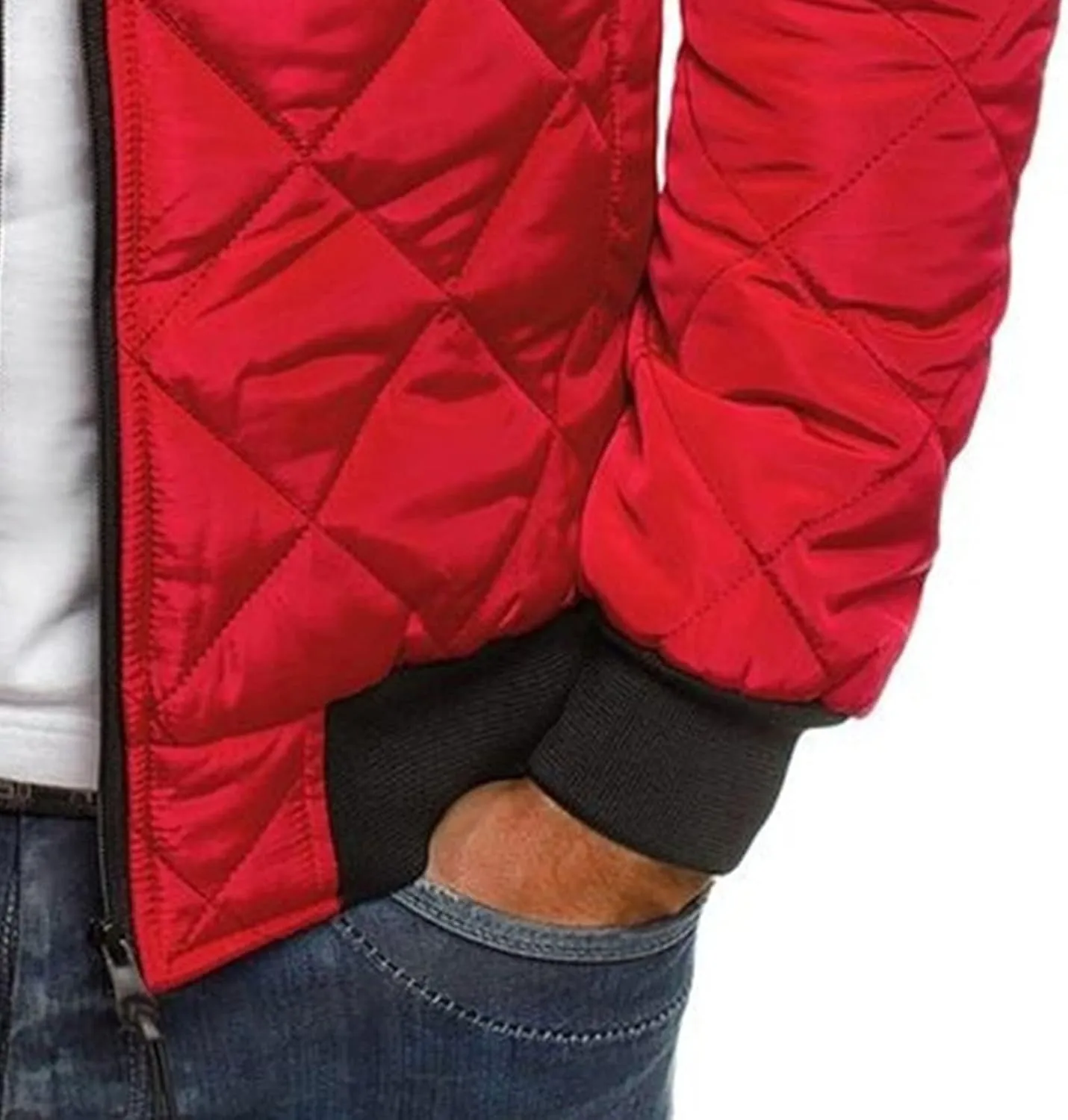 JEsilunmaMY Men's Quilted Jacket Diamond Winter Coat Zip Up Solid Color Bomber Padded Jacket Lightweight Cotton Windbreaker