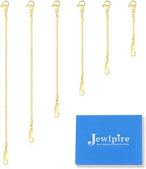 Jewlpire 18K 14K Gold Plated Necklace Extender for Women with 6 Piece Set (1", 2", 3", 4", 5", 6"), Gold/Silver/Rose Gold Box Chain | Cable Chain Extender for Necklace, Extenders for Bracelets Anklets