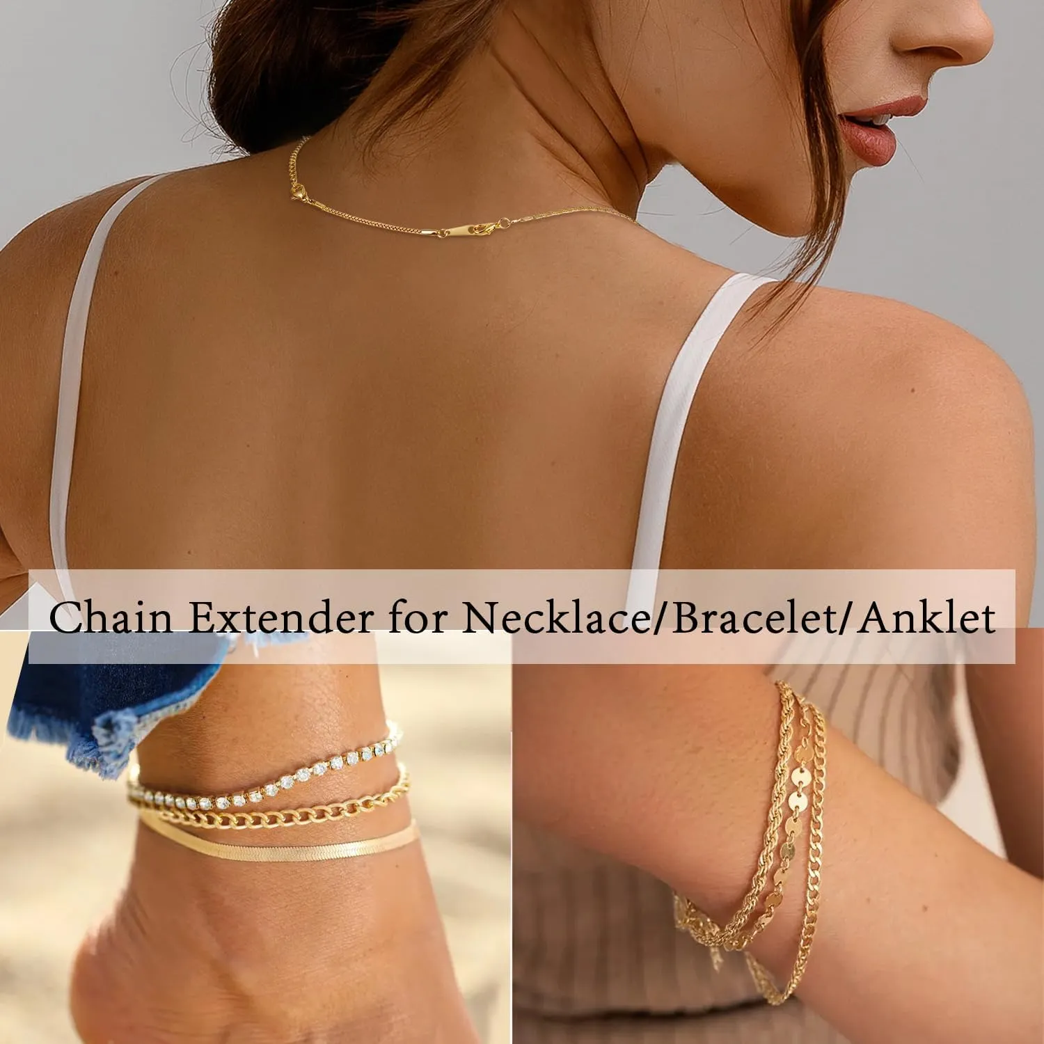 Jewlpire 18K 14K Gold Plated Necklace Extender for Women with 6 Piece Set (1", 2", 3", 4", 5", 6"), Gold/Silver/Rose Gold Box Chain | Cable Chain Extender for Necklace, Extenders for Bracelets Anklets