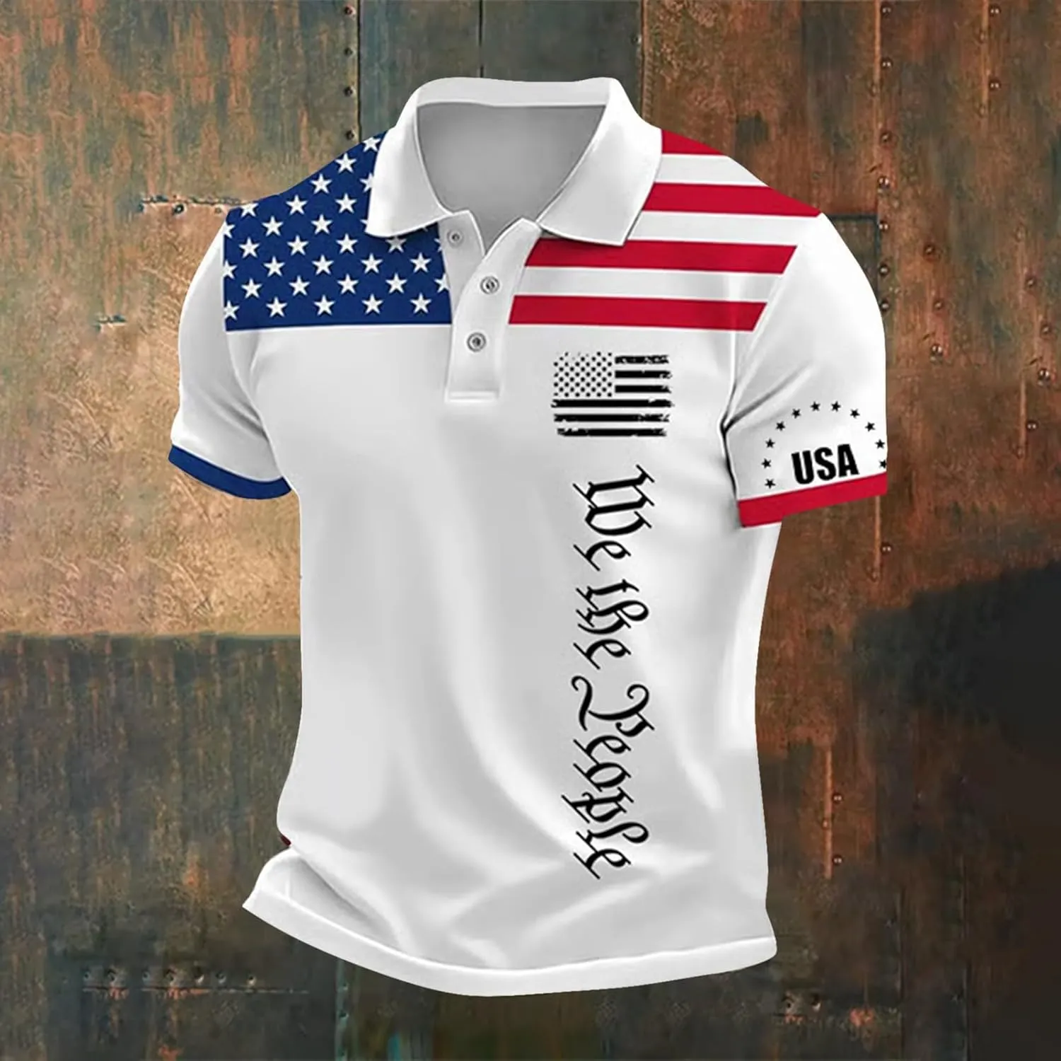July 4th Shirts for Men Star Stripe USA American Flag Polo Golf Tshirts Short Sleeve Button Up Independence Day Tops
