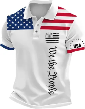 July 4th Shirts for Men Star Stripe USA American Flag Polo Golf Tshirts Short Sleeve Button Up Independence Day Tops