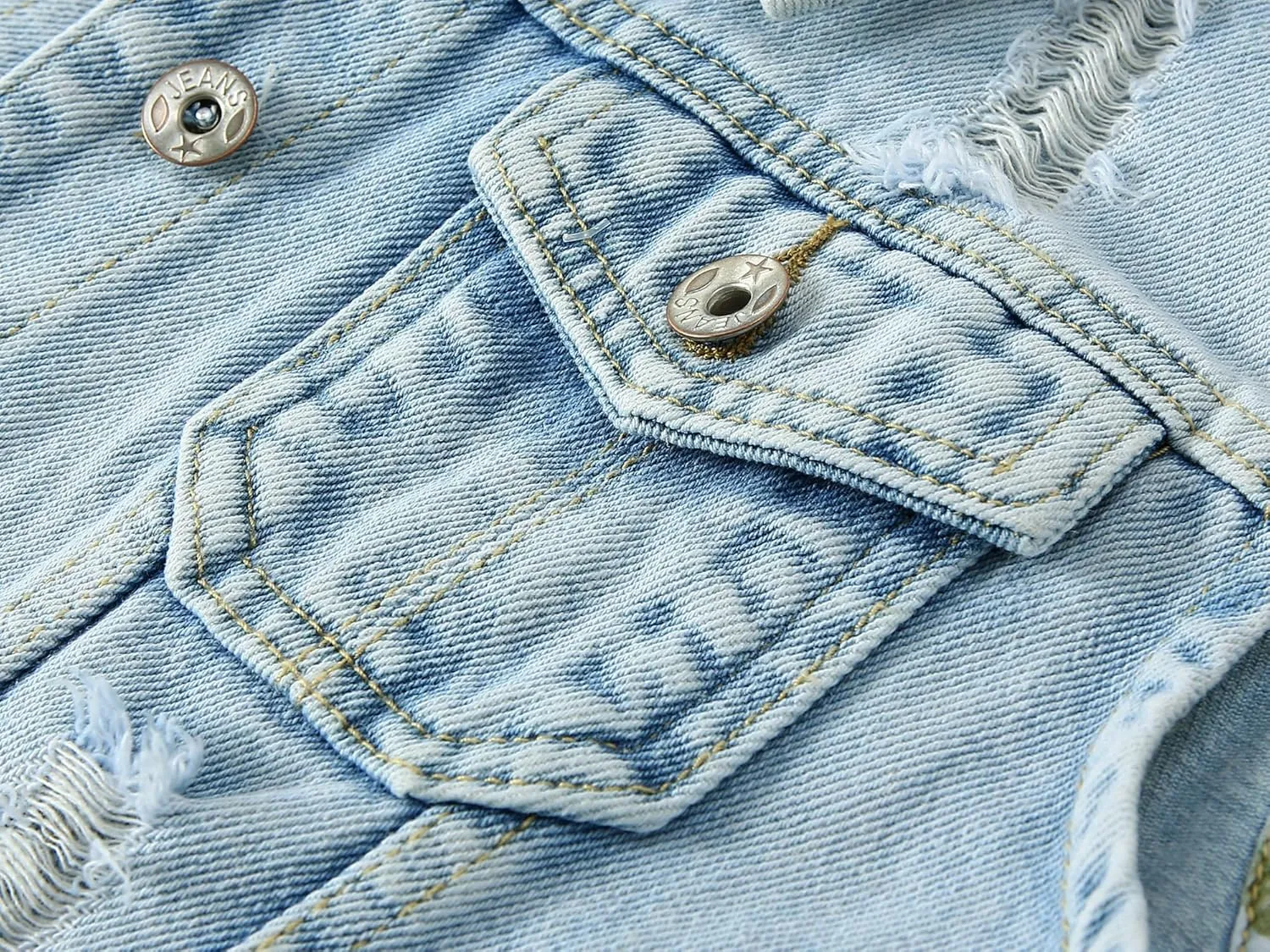 Kedera Womens Denim Jean Vest Classic Junior Button Up Cropped Distressed Sleeveless Jean Jacket
