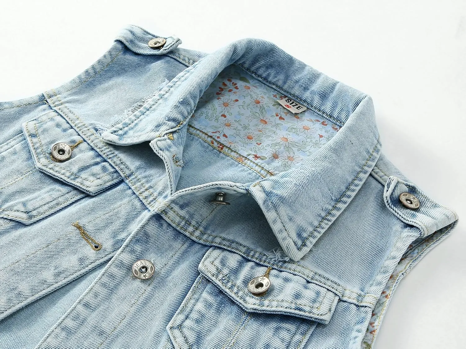 Kedera Womens Denim Jean Vest Classic Junior Button Up Cropped Distressed Sleeveless Jean Jacket