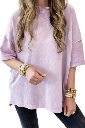 KevaMolly Womens Oversized Tshirts Tops Short Sleeve Mineral Wash Exposed Seam Drop Shoulder Tee Casual Solid Tshirt