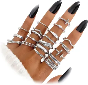 KISS WIFE Silver Kunckle Rings Set for Women, Dainty Simple Trendy Cute Stackable Finger Rings Pack, Stacking Layering on Thumb and Knuckle, Mixed Size